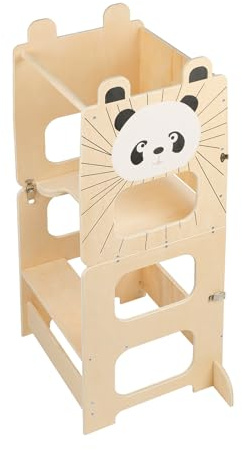 Tour Montessori en Bois 1,5-99 Ans, Tour d'apprentissage pour Enfants en Bois avec Tableau, 3-en-1 Tour d'observation Enfant, réglables en Hauteur, Pieds Anti-basculement-87*42*38.5 cm-couleur bois