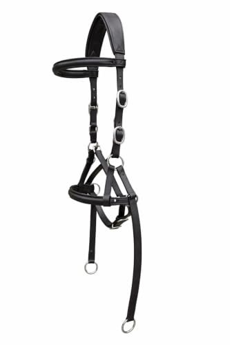 Leather Bitless Bridle Cross Over Side Pull, Black, Padded Headpiece, Stainless Steel Buckles, with Rubber Grip Reins (Brown, Cob)