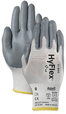 Ansell 103346 HyFlex 11-800 Foam Nitrile Palm Coated Knit Assembly Gloves, 0.33 Height, 9.75 Length, 4.5 Wide, Size 11, White (Pack of 12)