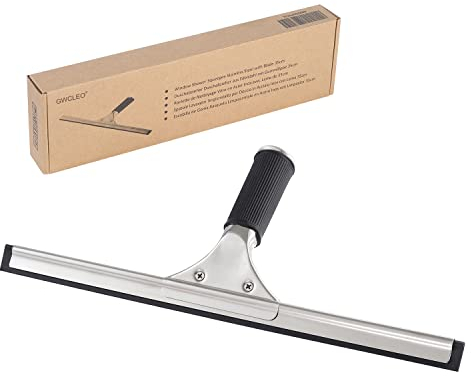 GWCLEO Limpiacristales Ducha,Limpiador de Ventanas Limpiaventanas Extractor de baño y Ducha Borrador Acero Inoxidable Limpiacristales con Labio de Goma 35cm