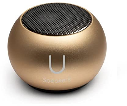 Fashionit U Mini Speaker | Stylish Portable Wireless Bluetooth 5.0 with Built-in Mic & Remote Shutter | Perfect Mini Speaker for Home, Parties, Activities! Small Device, Rich Sound | Gold