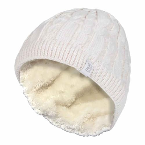 HEAT HOLDERS - Womens Ribbed Cable Knit Fleece Lined Thermal Winter Knitted Beanie Hat (One Size, Cream (Alesund))