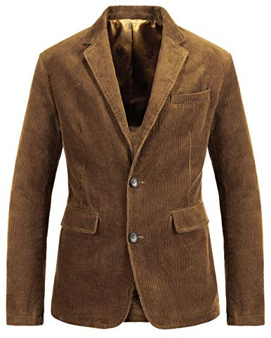 chouyatou Men's Vintage Casual Work Wear Corduroy Suit Blazer Jacket Sport Coat (Medium, Brown)