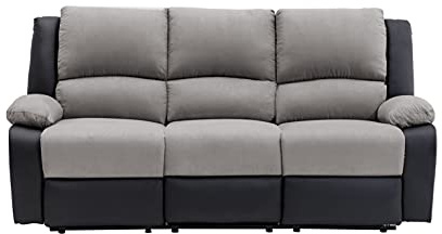 UsineStreet LOUNGITUDE - Divano relax - Elettrico - 3 posti - In Simili/Microfibra - Nero/Grigio -L193 cm