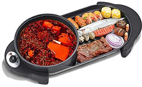 HIZQ Barbacoa Eléctrica Portátil, Parrilla Eléctrica Para Interior Con Bandeja Para Cocinar Al Aire Libre, Gran Capacidad, Antiadherente, Con 5 Ajustes De Temperatura Asas Toque Frío, 1200 W,S