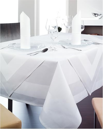 texpot Damast Tischdecke 130 x 320 cm weiß Atlaskante bei 95°C waschbar