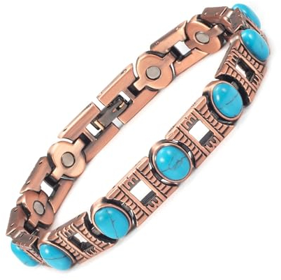YINOX Magnetisches Therapie-Arthritis-Kupferarmband für Frauen, lindert effektiv Arthritis und Handgelenkschmerzen, eingelegt mit türkischem Türkis, kombiniert Mode und Gesundheit (3500 Gauss) (I)