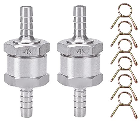 VooGenzek 2 Stück Kraftstoff Rückschlagventil, 6mm Aluminium Ventil Rückschlagventil, Rückschla Rücklaufsicherung Benzinmit 6 Stück Federklammer, für Benzin Wasser Chrom Auto Auto Niederdrucksystem