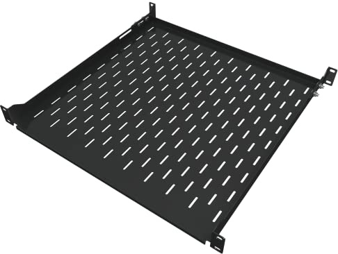 1U Server Rack Shelf - 19 Rackmount Tray - 17.7 (450mm) Deep 4-Post Fixed Mount for Computer Network/AV/IT Equipment Cabinet Enclosure - Vented for Maximum Airflow (Black) - Tupavco TP1711