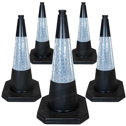 Street Solutions - 5 x 750mm Black Road Traffic Cones - Self Weighted - Premium Quality Safety Cone - Strong and Durable - with Extremely Low Centre of Gravity