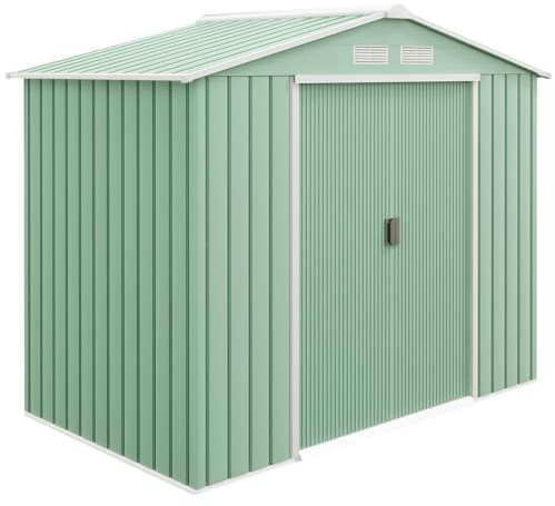 Outsunny Enhetshus 2,5 m², trädgårdshus med sadeltak, skjutdörr, fundament, 213 x 130 x 185 cm, verktygsskjul av galvaniserat stål, väderbeständig, för trädgård, grön