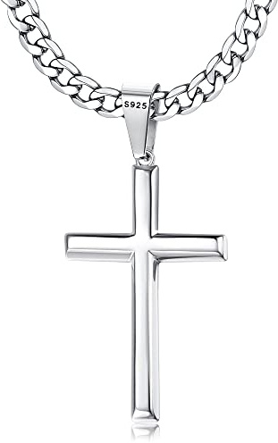 FIOROYAL 925 Sterling silver kors halsband herr 5 mm rostfritt stål kubansk kedja korshänge halsband för män 41cm