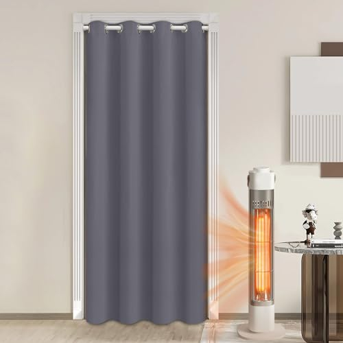 Lapalife Blackout Türvorhang mit Ösen,Raumverdunkelung Thermisch isolierter Vorhang Drapierung für Türen und Fenster für Fenster und Tür, thermoisolierend, Haus und Dekoration,132x244cm,Grau