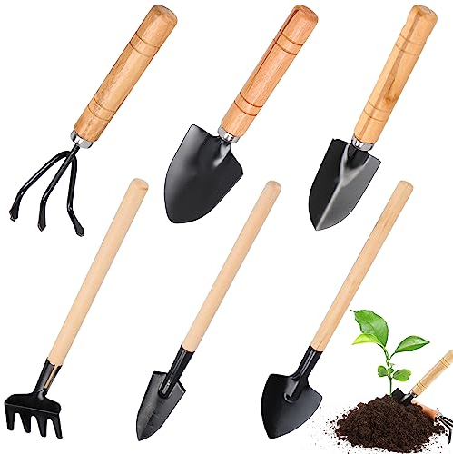 Bohrma Garden Tool Set 6-Piece Garden Tools Set Mini Garden Tools Pala de Jardín Mango de Madera Palas de Mano de Jardín Herramientas de Mano de Jardín Pequeñas Herramientas de Jardín Set Mini Pala