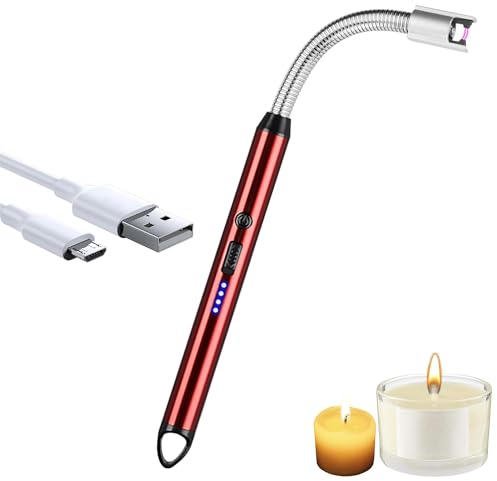 iJiGui Accendino Elettrico, Arco Elettrico Accendino da Cucina Accendigas, Accendini USB Ricaricabile, Collo Lungo Girevole a 360°, Antivento per Candele Gas Cucina Grill Barbecue(Rossa)