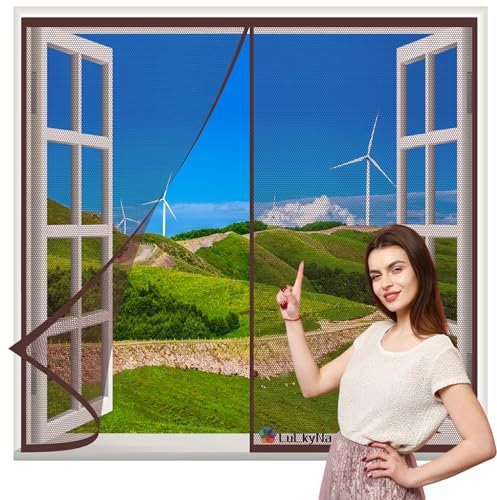 Fly Screens for Windows 125x175cm Brown Insects Bug Mosquito Mesh Curtain-Close Automatically- Insect Protection for Balcony Cellar Patio Tailorable