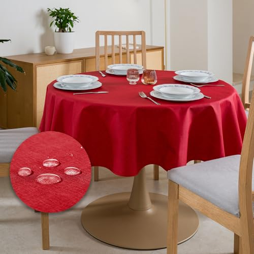 Tischdecke Outdoor Abwaschbar Rund Φ160cm Rot Durchmesser Gartentischdecke Tischdecken Wetterfest Wachstuchtischdecke Table Cloth Made in Italy für Den Außenbereich Tischtuch