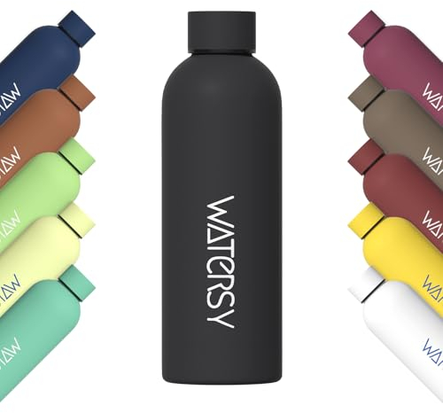 WATERSY Botellas de Agua Termica 500 ml, Botella de Agua para Niños, 17oz Taza Termica, Sin BPA, Fría y Caliente con Doble Vacío, para Escuela, Deporte, Gimnasio, Oficina (Negro)