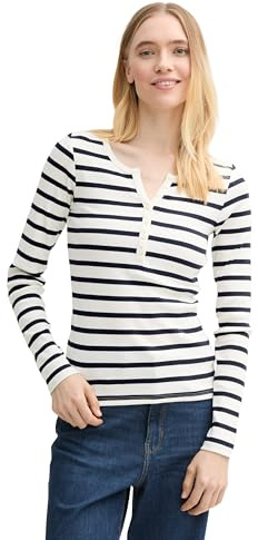 Tom Tailor Denim Maglietta a Maniche Lunghe da Donna, 1045415, 37174, a Righe Bianche e Blu Navy, XXL, 37174 - Bianco Navy Stripe, XXL