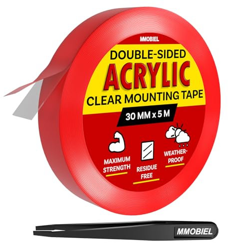 MMOBIEL Doppelseitiges Klebeband Acryl - 5m x 30mm Innen/Außen-Kleber – Hochbelastbares Ablösbar Klare Nano Tape - Foto-Wandklebeband, Heimdekoration, Teppichklebeband, Wasserdichtes - inkl. Pinzette