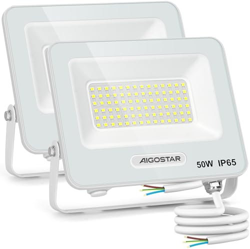 Aigostar 2er-Pack LED Strahler Außen 50W, 4500LM Superhell LED Fluter, IP65 Wasserdicht Außenstrahler, 6500K Kaltes Weiß Scheinwerfer Wandleuchtefür Garten, Innenhöfe, Garage, Hotel