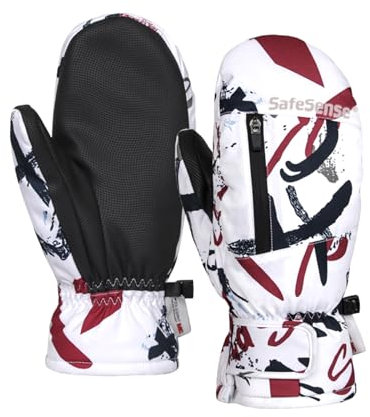 Safesense Skihandschuhe Fäustlinge Damen Herren sehr warm, Fausthandschuhe Snowboardhandschuhe Winter wasserdicht Abstract Doodles L