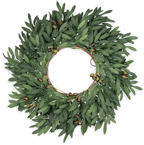 COLORSPEC Olive Wreaths for Front Door 22 Inch, Artificial Waterproof Green Olive Branch Wreath with Berry for Home Outdoor Indoor Farmhouse Window Spring Summer All Seasons Year Round