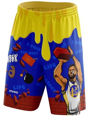 Ataviko Pantaloncino Basket Ironico Simpatico Steph Curry Mattoni, Beach Volley Mare, Padel