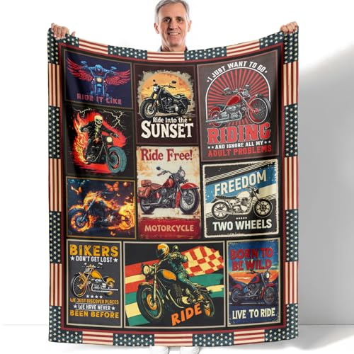 HommomH Vintage Motorcycle Fleece Blanket for Adults Men Women, Riding Lovers Gifts, Soft Warm Cozy Throw Blankets for Motor Bikers/Riders, 60x80