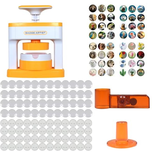 Badge Punch Press Kit, Button Badge Maker Machine, 55mm Badge Making Machine with 48 Badges/48 Patterns Press Machine DIY Cute Stickers Badge Making Machine for Kids