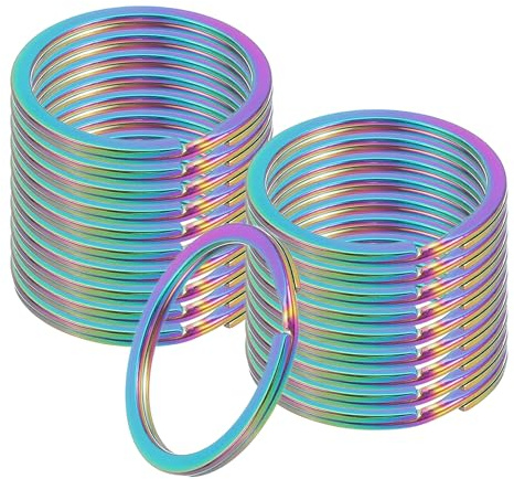 sourcing map 20pcs Split Keychain Rings, 30mm Round Flat Keyrings Stainless Steel Open Key Chain Ring Dog Tag Rings for DIY Keychain Craft Lanyard, 1.8mm Thick, Rainbow