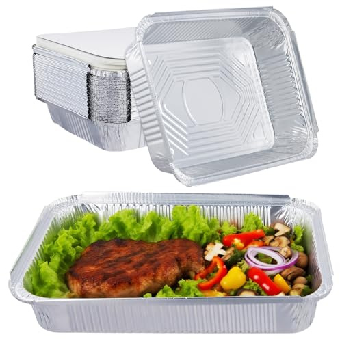 JEUIHAU 40 Pack Large Aluminium Foil Trays, 2200ml Tin Foil Containers with Lid, Takeaway Containers for Oven Use, BBQ, Food Storage