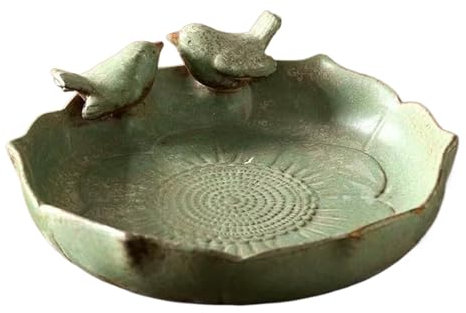 Bain d'oiseaux en céramique | Bassin à oiseaux en métal | Gamelle pour oiseaux de jardin | Bol d'eau vintage | Décoration amovible Spa Mangeoire à oiseaux pour extérieur, jardin, table, terrasse