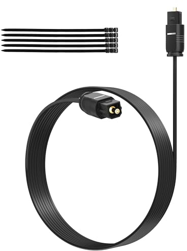 Adoreen Ultra-Thin Slim Digital Optical Audio Cable 30FT, Fiber Optic SPDIF Toslink Cord Gold-Plated High-Speed Flexible & Durable for TV Soundbar Home Theater Game Console PS4 Xbox Samsung +Ties