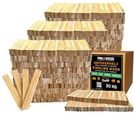 PINI Allume-bois de chauffage en bois de chêne, 30 kg, bois d'allumage pour cheminée, barbecue, feu de camp, brasero