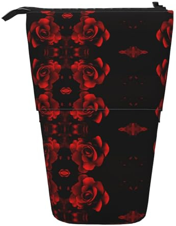 OTTKGGA Red Rose Stand Up Telescopic Pencil Case Stationery Organizer with Zipper Portable School Office Student