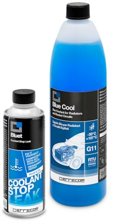 ERRECOM Kit Reparación y Recarga del Sistema de refrigeración Auto.Contiene Bluet Tapa Fugas Radiador (250 ml) + Blue Cool Líquido Refrigerante Azul-30°C/+107°C Listo para Usar anticongelante G12(1L)