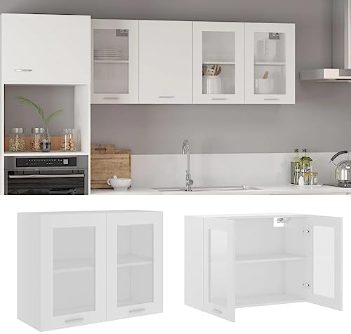 QZZCED Vitrina Colgante Lyon Blanco 80x31x60 cm Madera ingeniería, Armario Cocina Vidrio diseño Sencillo Optimiza Espacio Almacenamiento, Dos estantes Dos Puertas para organizar