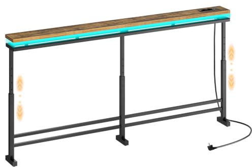 YATINEY konsolbord med LED-belysning och laddningsstation, höjdjusterbart | 180 cm Smal hallbord, bord bakom soffan, för hall, vardagsrum, entré, vintagebrunt och svart XCT26CDBR