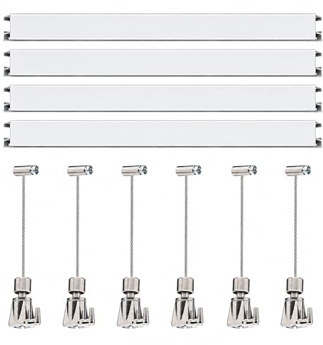 riel colgar cuadros pack 6 metros Eurohang guías aluminio Blanco mate 150 cm cable acero ganchos Automático clips tapas tornillos