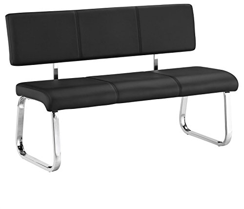 IDIMEX Esszimmerbank Vilas Dreisitzer, schwarz - gepolsterte Essbank mit Rückenlehne für 3 Personen, Sitzbank aus Kunstleder für Küche, verchromtes Metallgestell