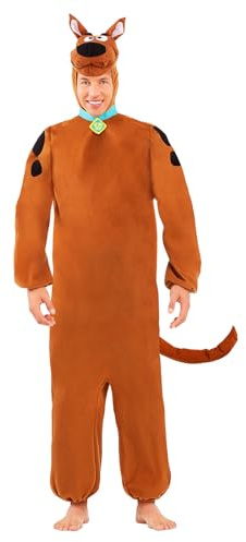 Funidelia Disfraz Oficial de Scooby Doo para hombre y mujer, Mono completo con cabeza de peluche, Talla L - Traje para adultos para fiestas, Carnaval y Halloween