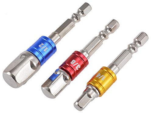 KATUR Lot de 3 adaptateurs de douille pour outils à main électriques, tournevis à écrou, perceuses électriques, adaptateur d'embout à douille à choc 6,35 mm, tige hexagonale 6,35 mm, 12,7 mm