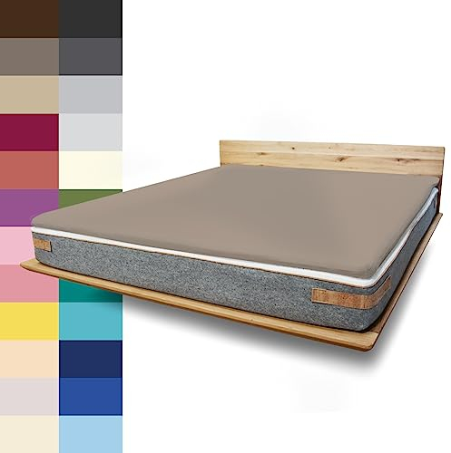 JONA SLEEP Topper Spannbettlaken (180x200 cm) Baumwolle Braun, 220 g/m² - Bezug für Topper & Boxspringbett - Öko Tex Zertifiziert, Made in Austria