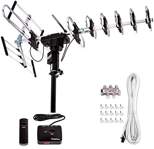 Five Star Outdoor Digital Amplified HDTV Antenna - up to 200 Mile Long Range, Directional 360 Degree Rotation by Remote Control, HD 4K 1080P FM,Support 5 TVs Plus Installation Kit