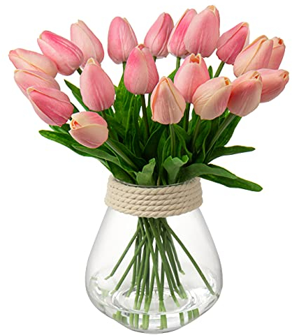 20 Stück Künstliche Blumen Unechte Blumen Tulpe Gefälschte Blume Tulpe Blumenstrauß Latex Blumen Seide Tulpe Real-Touch für Home Party Hochzeitsstrauß Garten Dekoration