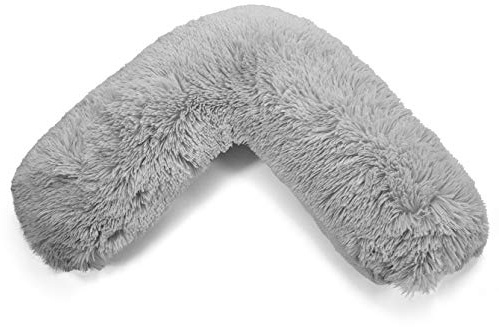 HOMES-LINEN Teddy V Shaped Complete V Pillow or V Case Only For Neck Maternity Back Support Soft Warm Plush Cosy Fleece V Shape Cover (Teddy Cuddles Silver, Teddy Cover Only)