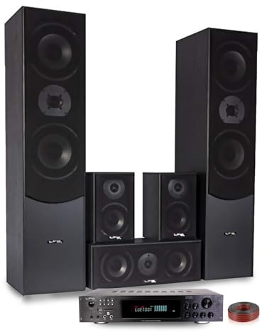 Ensemble Home-Cinéma 5 Enceintes LTC E1004 Noire 850W - Ampli ATM8000 Karaoke - USB/BT/Radio FM 4x75W -3 x20W - Câble