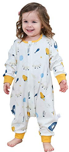 Chilsuessy Baby Schlafsack mit Füße 1 Tog Baby Schlafanzug für Säugling Kinder 1-4 Jahre alt Ganzjahres Schlafanzug Pyjamas Strampelsack 100% Baumwolle, Raumschiff, 100/Baby Höhe 110-120cm