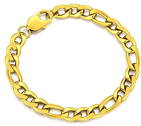 AFSTALR Bracelets Gourmette Homme Or Figaro 1+3 Chaîne Bracelet Homme Acier Largeur 9mm,Longueur 19mm